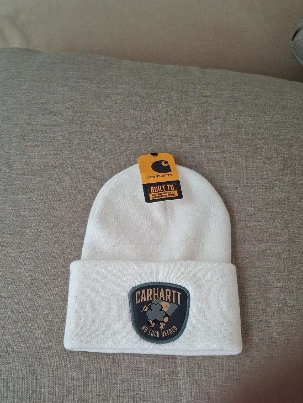 Carhartt  White Cuffed Knit Beanie with Logo Tag